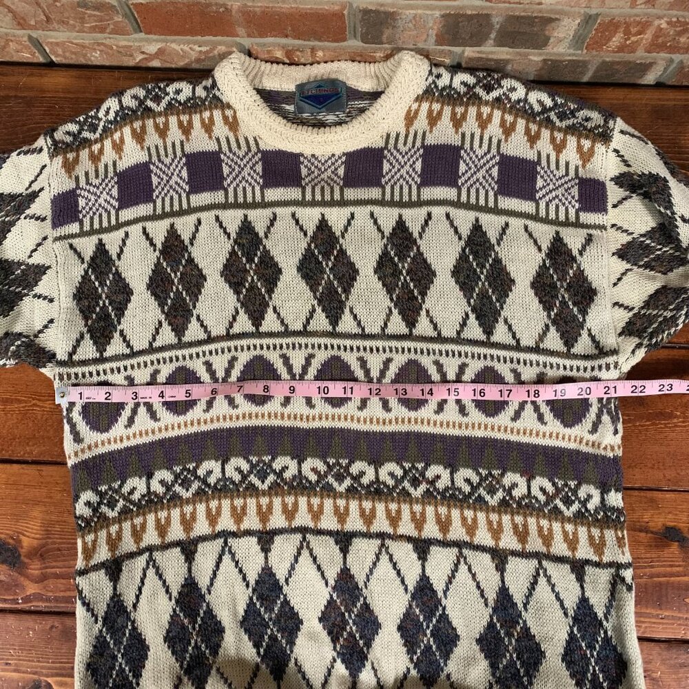Etchings Medium Cream Purple Crochet Trim Pullover Y2K 90s Grandpa Sweater EUC - Picture 11 of 13